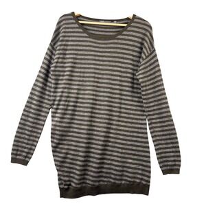 Vince 100% Cashmere Medium Striped Scoop Neck Pullover Sweater Olive Green Gray